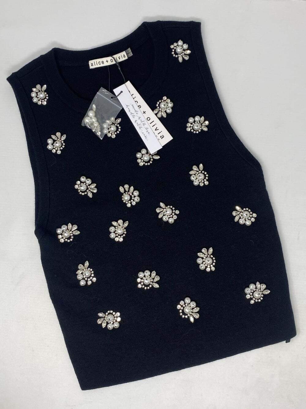 Alice + Olivia Amity Black Embellished Wool Tank Top Small NWT - Picture 7 of 12